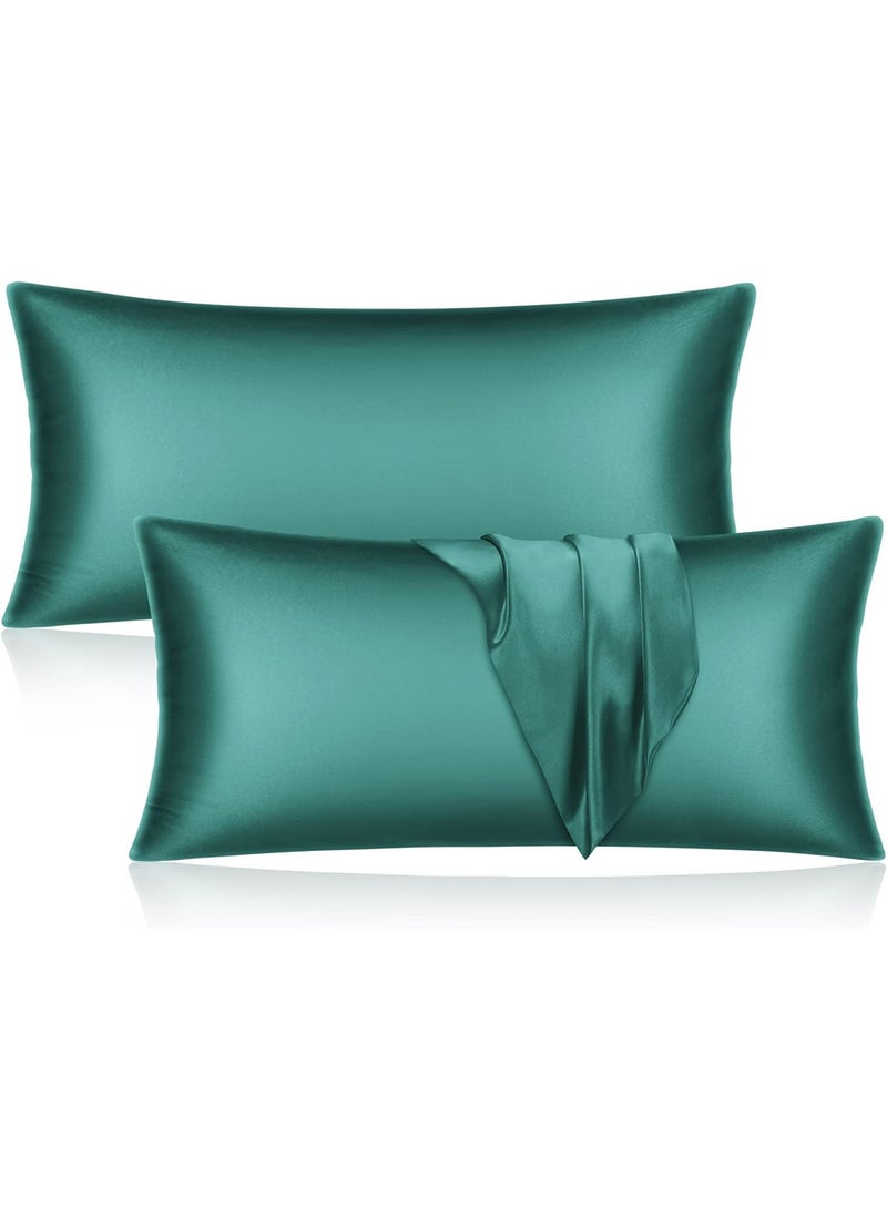 VITION Satin Silk Pillow Case Cover for Hair and Skin, Soft Breathable Smooth Both Sided Silk Pillow Cover Pair (Queen - 50 x 75cm - 2pcs - Hunter Green) - Image 1