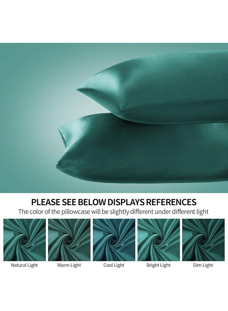 VITION Satin Silk Pillow Case Cover for Hair and Skin, Soft Breathable Smooth Both Sided Silk Pillow Cover Pair (Queen - 50 x 75cm - 2pcs - Hunter Green) - Image 5