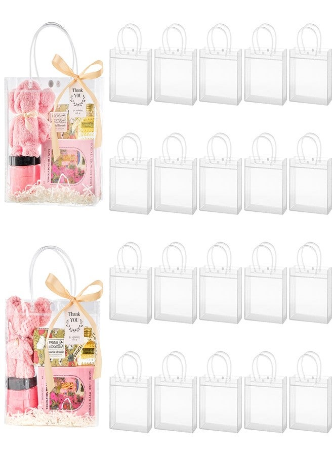 Mauproy 24 Pack Clear Plastic Gift Bags with Handles, Party Favor Bags with Ribbons and Tags, Reusable Goodie Tote Bags for Valentine's Day Wedding Baby Shower (7.9” x 7.9” x 3.2") - Image 1