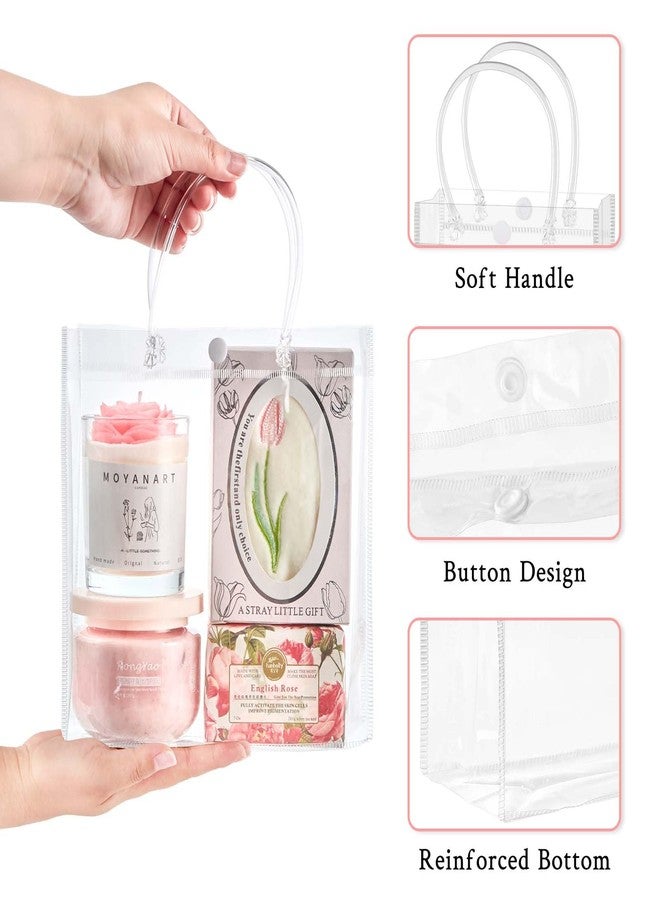 Mauproy 24 Pack Clear Plastic Gift Bags with Handles, Party Favor Bags with Ribbons and Tags, Reusable Goodie Tote Bags for Valentine's Day Wedding Baby Shower (7.9” x 7.9” x 3.2") - Image 3