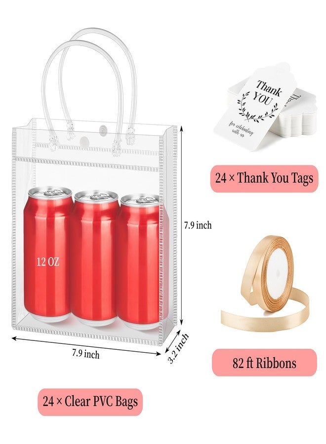 Mauproy 24 Pack Clear Plastic Gift Bags with Handles, Party Favor Bags with Ribbons and Tags, Reusable Goodie Tote Bags for Valentine's Day Wedding Baby Shower (7.9” x 7.9” x 3.2") - Image 2