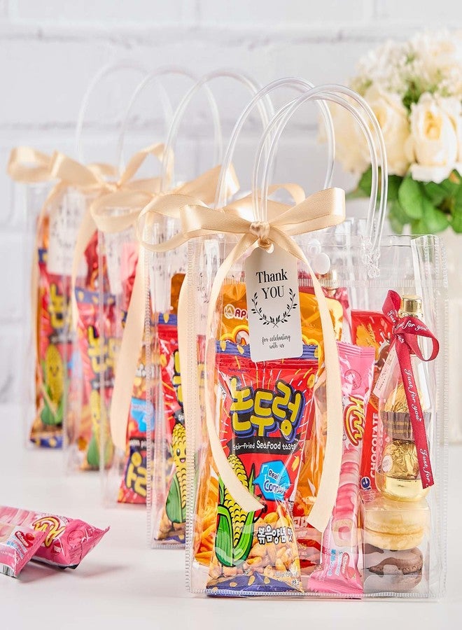 Mauproy 24 Pack Clear Plastic Gift Bags with Handles, Party Favor Bags with Ribbons and Tags, Reusable Goodie Tote Bags for Valentine's Day Wedding Baby Shower (7.9” x 7.9” x 3.2") - Image 5