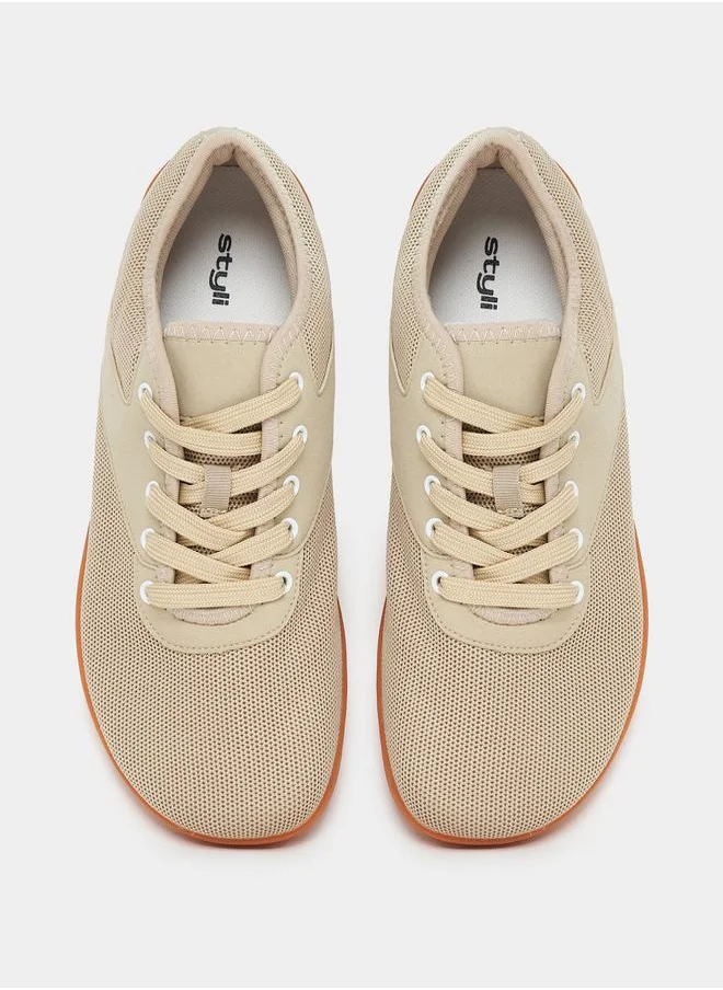 Styli Knitted Lace Up Lightweight  Sneakers