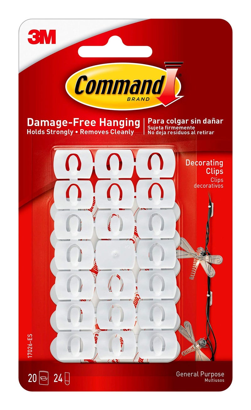Command Small Decorating Clips, White, 20-Clips, 24-Strips, Decorate Damage-Free - Image 1