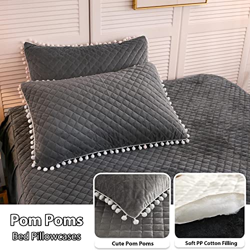 LIFEREVO Luxury Plush Shaggy Duvet Cover Set, Soft Velvet Fluffy Furry Duvet Cover Set(1 Faux Fur Fuzzy Comforter Cover+1 Pom Poms Pillow Sham)Solid Bedding Set, Zipper Closure(Twin/Twin XL,Dark Gray) - Image 2