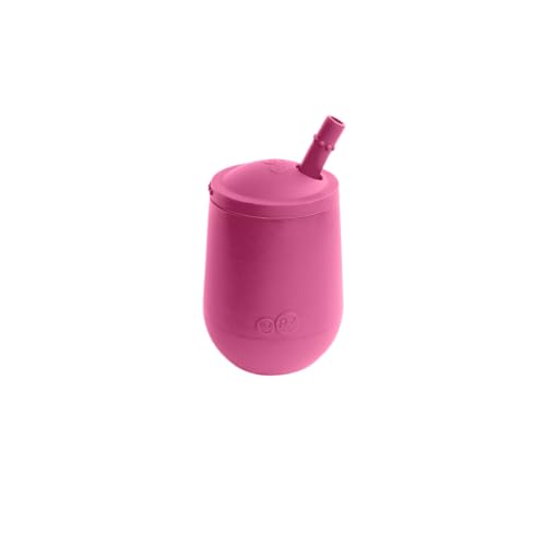 ezpz Mini Cup + Straw Training System - 100% Silicone Training Cup for Infants + Toddlers/Baby - Designed by a Pediatric Feeding Specialist - Non-Slip, Weighted Base & Tactile Bumps - 12 Months (Pink) - Image 1