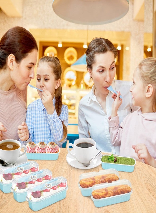 ylnurac مجموعة ylnurac من 100 قالب كيك صغير للاستخدام مرة واحدة، مع أغطية وملاعق وملصقات، مصنوعة من رقائق الألومنيوم سعة 6.8 أونصة، أكواب فردية للحلويات، مثالية للبيع والحفلات والنزهات، لون أزرق سماوي - Image 5