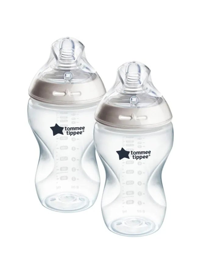 Tommee Tippee UK زجاجة تغذية 340 مل من كلوزر تو ناتشر - عبوة من 2 - تدفق متوسط - شفاف - Image 2