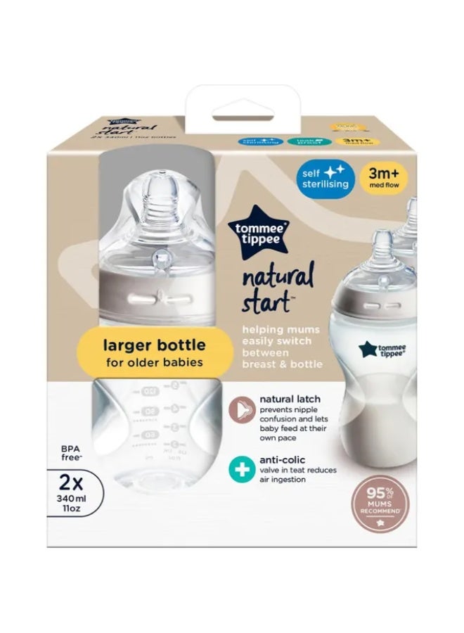Tommee Tippee UK زجاجة تغذية 340 مل من كلوزر تو ناتشر - عبوة من 2 - تدفق متوسط - شفاف - Image 1
