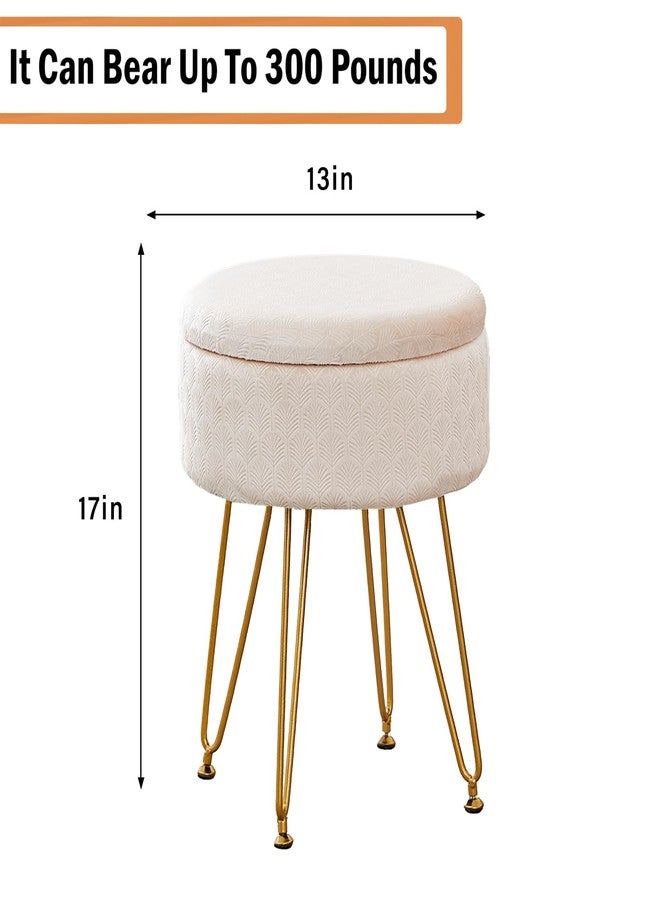 Cpintltr Footrest Footstools Round Velvet Ottoman with Storage Space Soft Vanity Chair with Memory Foam Seat Small Side Table Hallway Step Stool 4 Gold Metal Legs with Adjustable Footings Champagne - Image 2