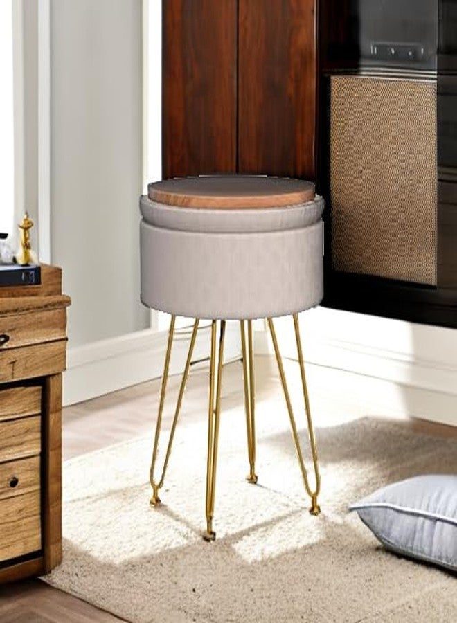 Cpintltr Footrest Footstools Round Velvet Ottoman with Storage Space Soft Vanity Chair with Memory Foam Seat Small Side Table Hallway Step Stool 4 Gold Metal Legs with Adjustable Footings Champagne - Image 4