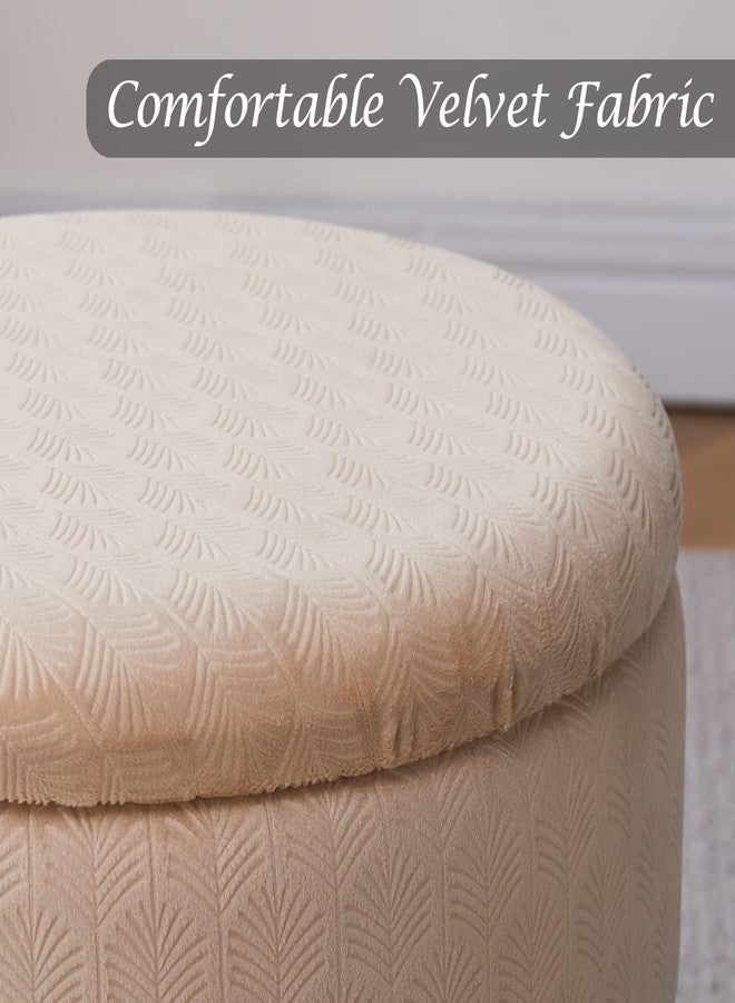 Cpintltr Footrest Footstools Round Velvet Ottoman with Storage Space Soft Vanity Chair with Memory Foam Seat Small Side Table Hallway Step Stool 4 Gold Metal Legs with Adjustable Footings Champagne - Image 3