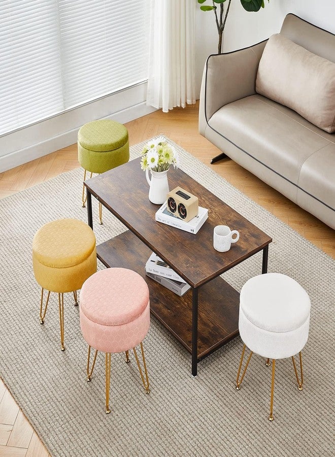 Cpintltr Footrest Footstools Round Velvet Ottoman with Storage Space Soft Vanity Chair with Memory Foam Seat Small Side Table Hallway Step Stool 4 Gold Metal Legs with Adjustable Footings Champagne - Image 5