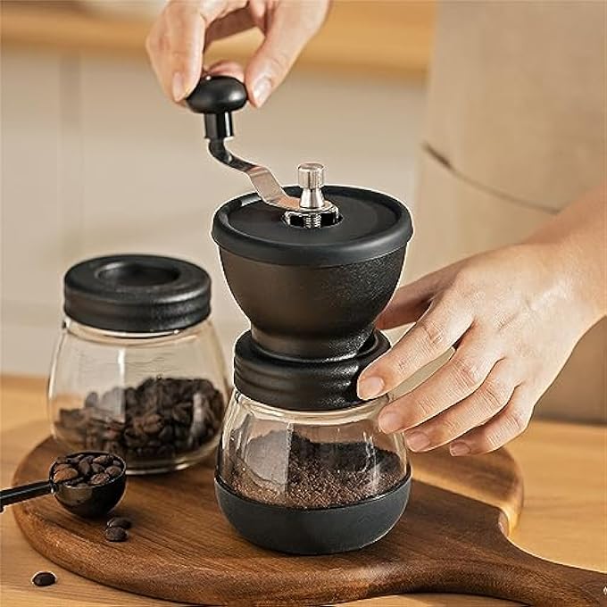 Azonee Manual Coffee Bean Grinder Portable Hand Coffee Mill 2 Glass Jars 11Oz Each Adjustable Ceramic Burr Mill Hand Crank Household Crusher Coffee Bean Tools For Espresso And Spices - Image 4