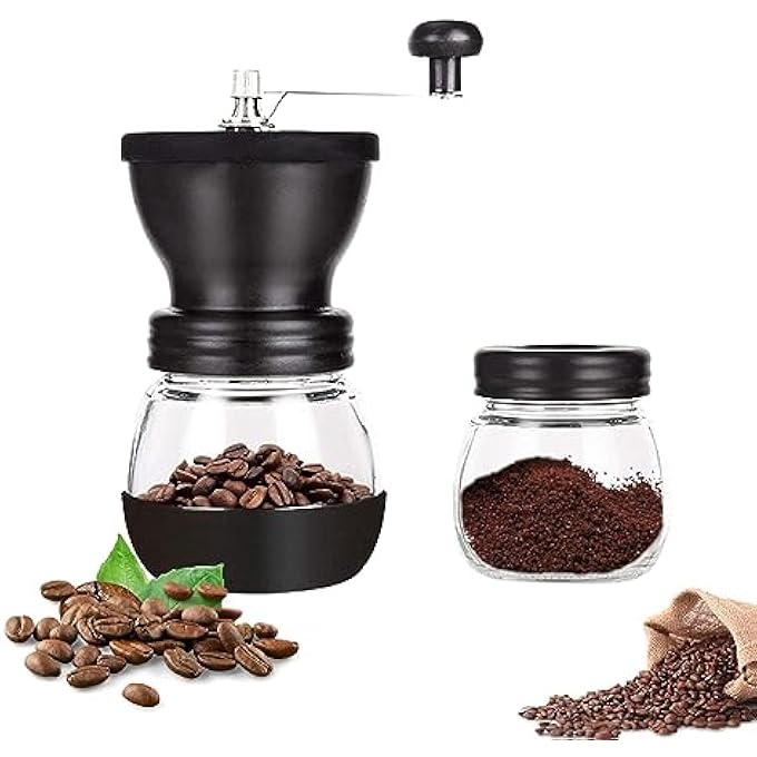 Azonee Manual Coffee Bean Grinder Portable Hand Coffee Mill 2 Glass Jars 11Oz Each Adjustable Ceramic Burr Mill Hand Crank Household Crusher Coffee Bean Tools For Espresso And Spices - Image 1
