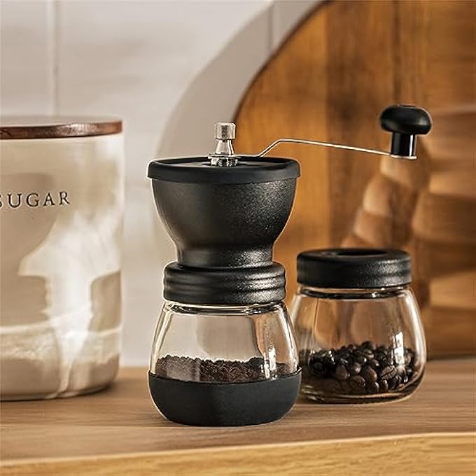Azonee Manual Coffee Bean Grinder Portable Hand Coffee Mill 2 Glass Jars 11Oz Each Adjustable Ceramic Burr Mill Hand Crank Household Crusher Coffee Bean Tools For Espresso And Spices - Image 2
