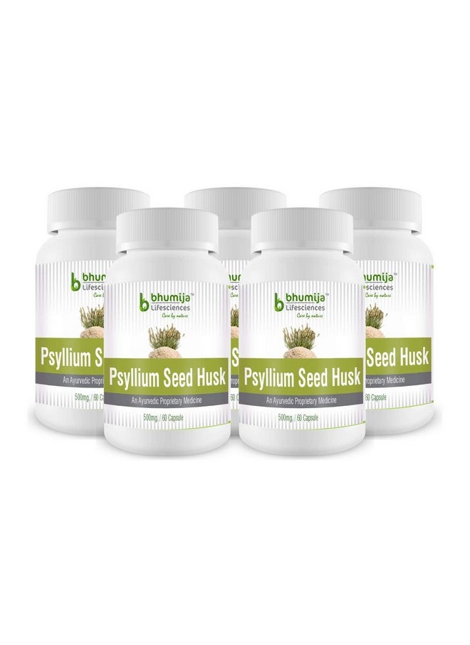 Bhumija Lifesciences Psyllium Husk Capsules (Isabgol) Pack Of 5, 60 Capsules Each | Natural Ingredients | For Cholesterol, Blood Sugar, Constipation  - Image 1