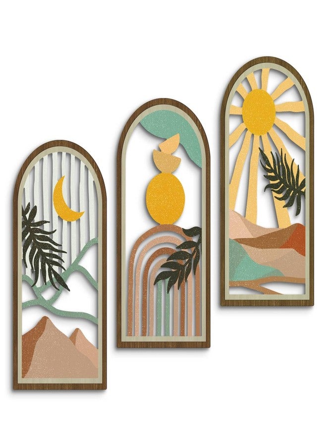 Putuo Decor Boho Wall Art Set of 3, Modern Minimalist Wooden Wall Decor, Nature-Inspired Abstract Aesthetic Room Decorations, Mid-Century Artwork for Living Room, Bedroom, Office (White, 16×8 in - Image 1