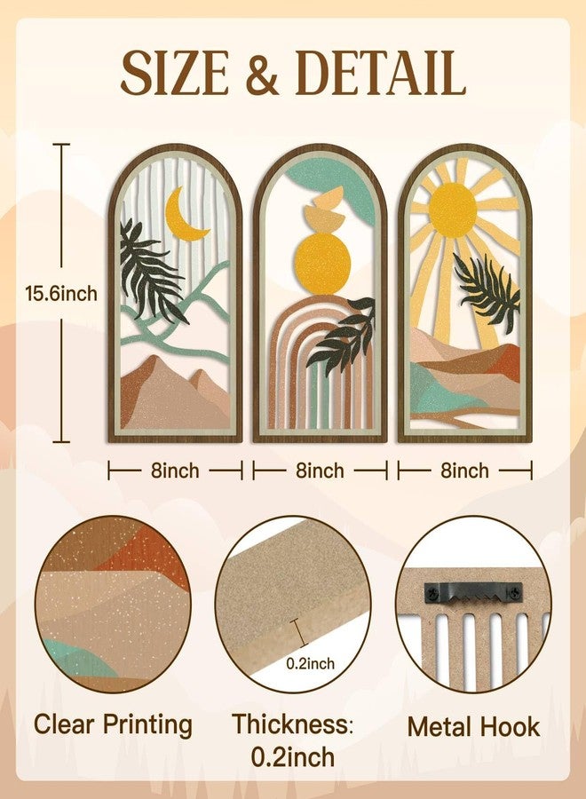 Putuo Decor Boho Wall Art Set of 3, Modern Minimalist Wooden Wall Decor, Nature-Inspired Abstract Aesthetic Room Decorations, Mid-Century Artwork for Living Room, Bedroom, Office (White, 16×8 in - Image 2
