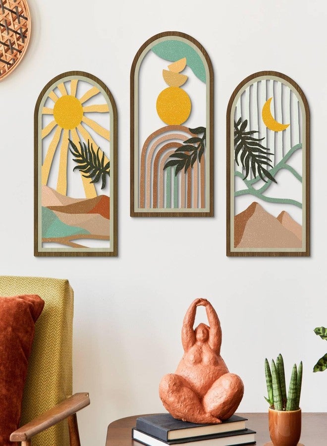 Putuo Decor Boho Wall Art Set of 3, Modern Minimalist Wooden Wall Decor, Nature-Inspired Abstract Aesthetic Room Decorations, Mid-Century Artwork for Living Room, Bedroom, Office (White, 16×8 in - Image 4