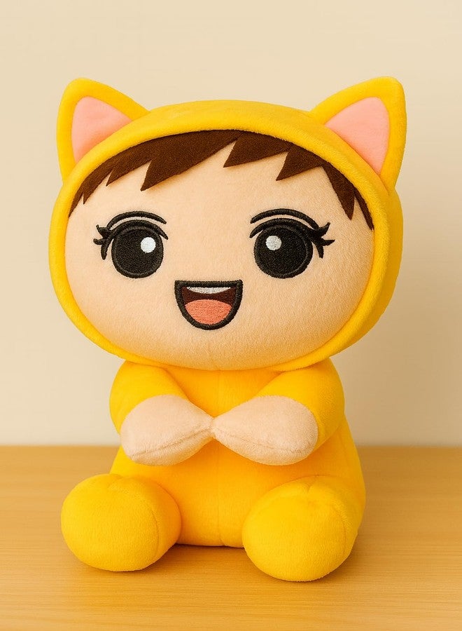 Saro Cute Plush Cat Stuffed Animal Toy, Yellow Large Eyes DesignKawaii Anime Style | Plush Cat Doll, Grey with Pink Ears, Soft Stuffed Animal Toy (SAROKITTY_Doll_Yell) - Image 1