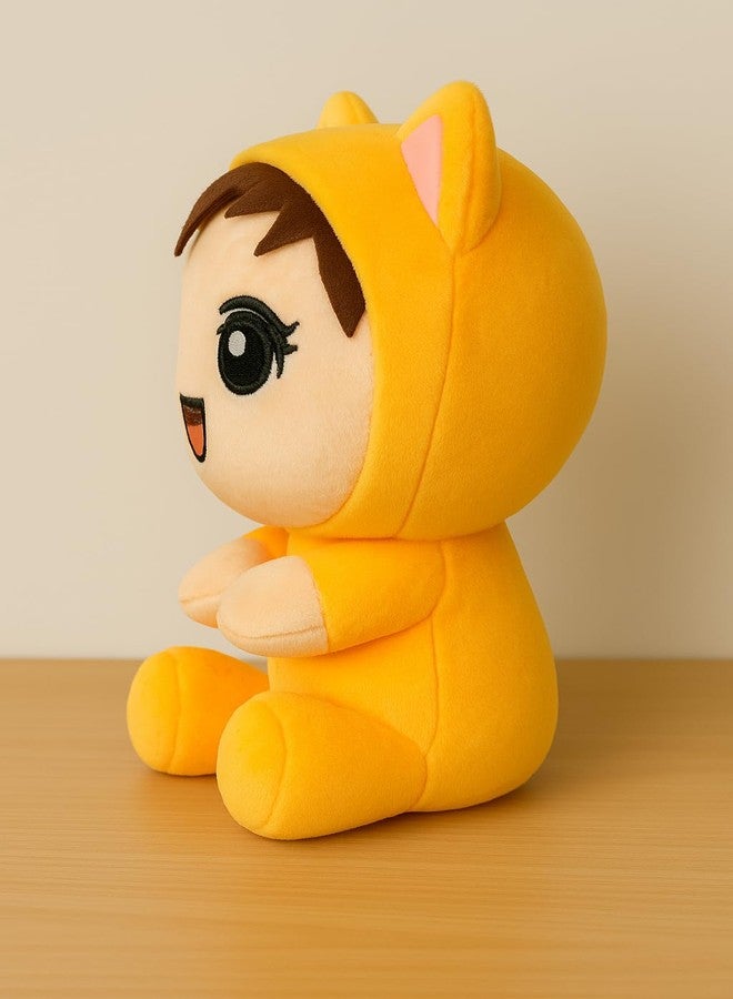Saro Cute Plush Cat Stuffed Animal Toy, Yellow Large Eyes DesignKawaii Anime Style | Plush Cat Doll, Grey with Pink Ears, Soft Stuffed Animal Toy (SAROKITTY_Doll_Yell) - Image 2