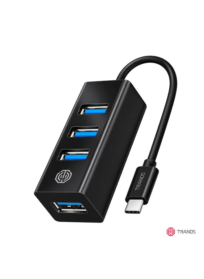 Trands 4-Port USB-C Hub, 5Gbps High-Speed Data Transfer Multiport Adapter with 18cm Cable, Plug & Play, Slim Design - Black - Image 1