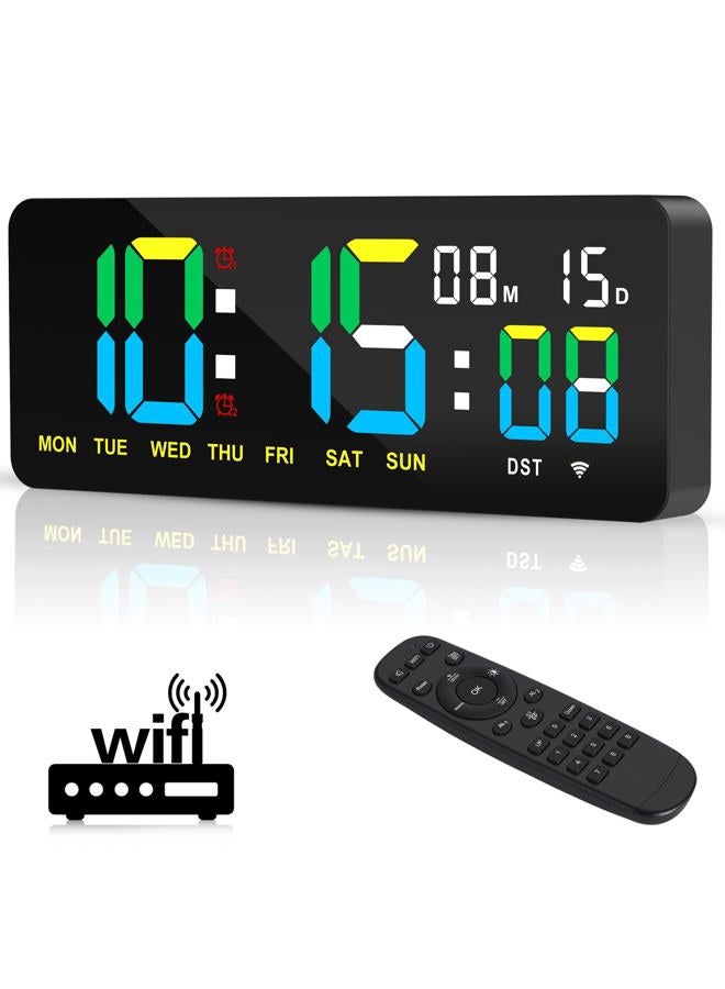 XREXS 12.2 Inch Digital Wall Clock WiFi Sync with Remote Control, Large LED Screen with Time/Calendar/Seconds Display, Count Up & Down Timer, 2 Alarm Clock for Home, Office and Classroom - Image 1