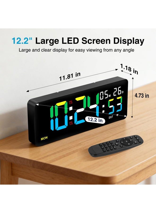 XREXS 12.2 Inch Digital Wall Clock WiFi Sync with Remote Control, Large LED Screen with Time/Calendar/Seconds Display, Count Up & Down Timer, 2 Alarm Clock for Home, Office and Classroom - Image 4