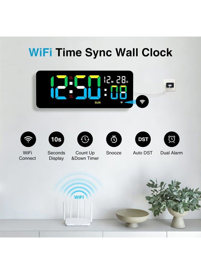 XREXS 12.2 Inch Digital Wall Clock WiFi Sync with Remote Control, Large LED Screen with Time/Calendar/Seconds Display, Count Up & Down Timer, 2 Alarm Clock for Home, Office and Classroom - Image 2