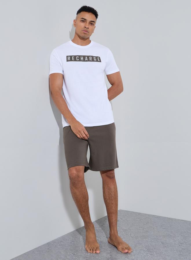 Styli Multi-Color Slogan Print T-Shirt and Shorts Relaxed Fit Pyjama Set - Image 1