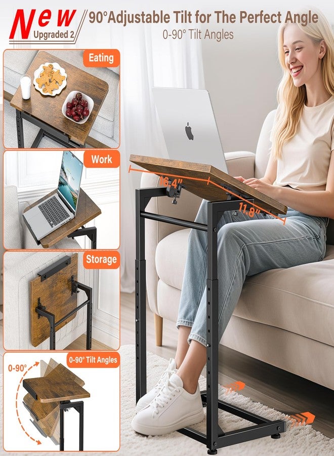 Dataroad Selead Tv Tray Table, 8-Level Adjustable Height Couch Side Table，90° Tilt Angle Adjustments C-Shaped End Table, with Anti-Slip Magnetic Strip and Card Slot Sofa Computer Desk, For Living Room, Bedroom(Brown) - Image 3