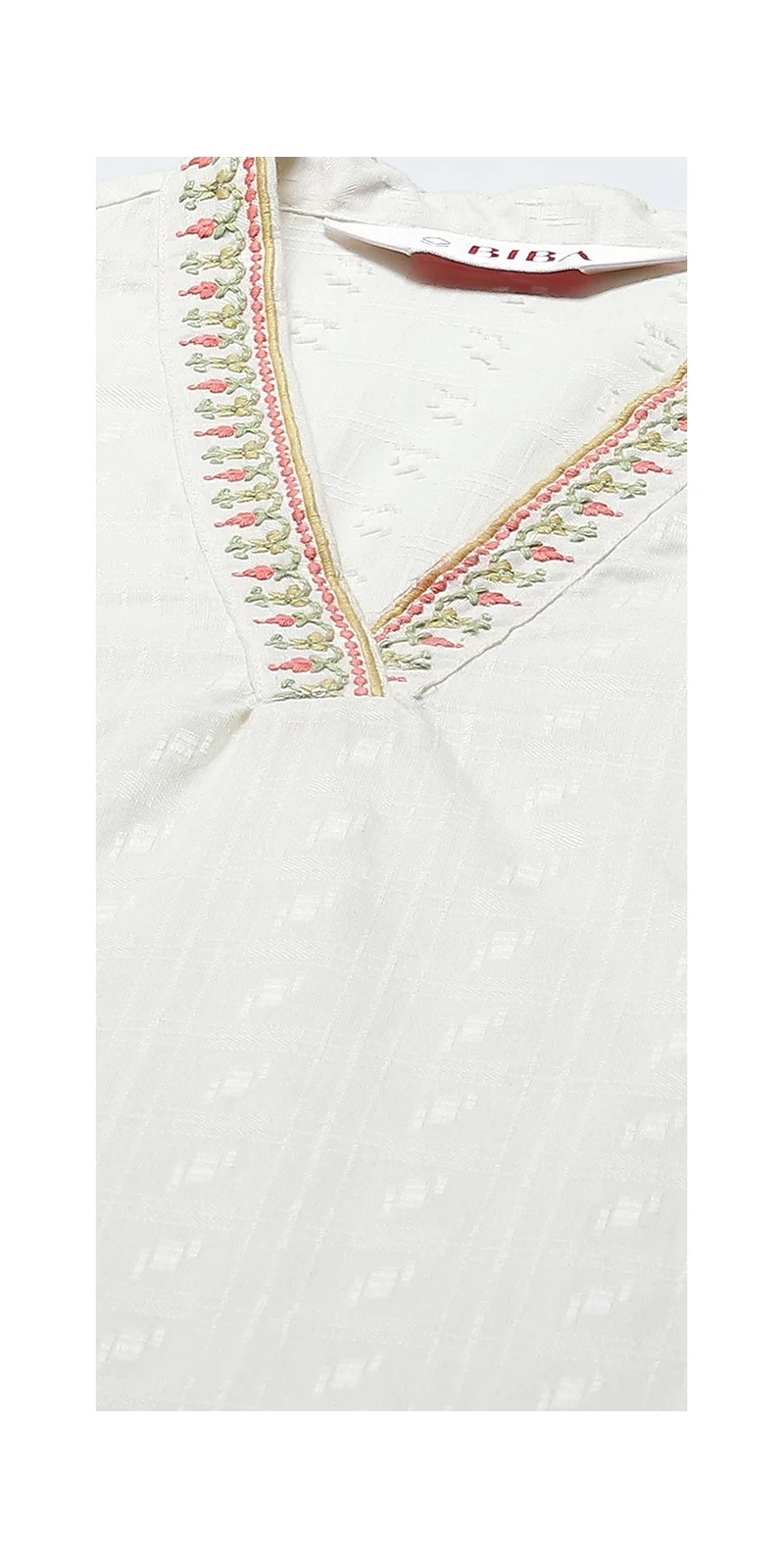 Biba Off White Cotton Straight Kurta