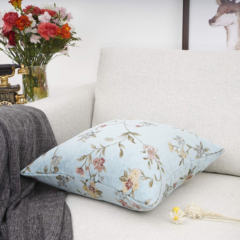 YOUR SMILE Embroidery Jacquard Teal Floral Leaf Pattern Square Decorative Throw Pillow Case Cushion Cover,18x18 inch - Image 3