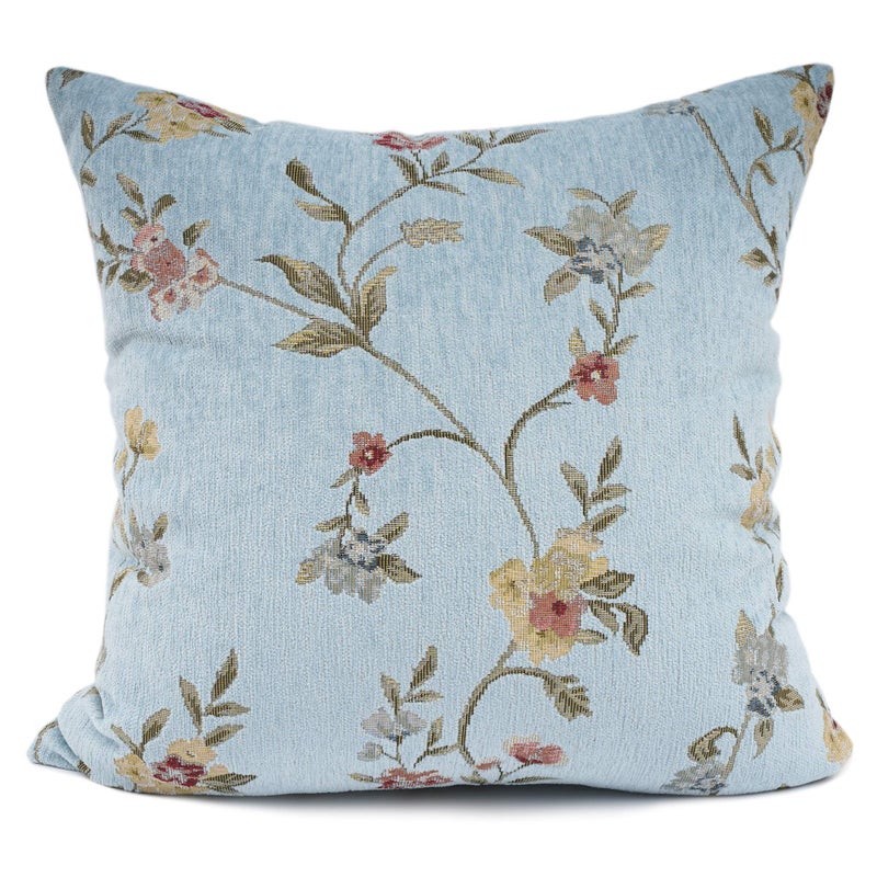 YOUR SMILE Embroidery Jacquard Teal Floral Leaf Pattern Square Decorative Throw Pillow Case Cushion Cover,18x18 inch - Image 1