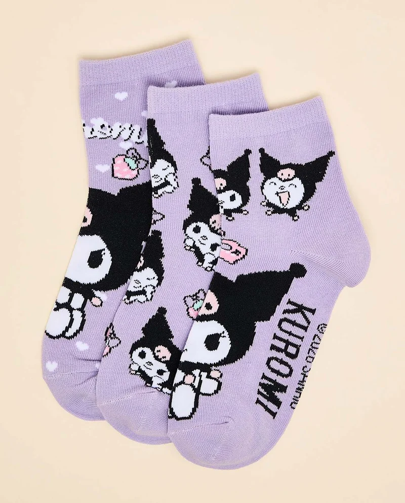أر أند بي 3 Pack Kuromi Print Ankle Socks
