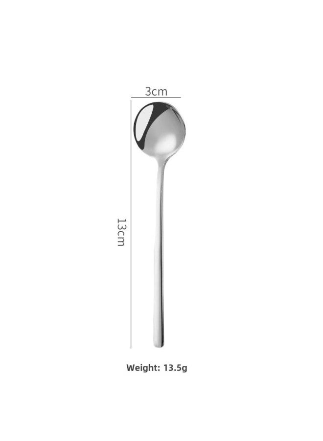 304 Stainless Steel Small Spoon High Color Value Golden Round Spoon Bird's Nest Spoon Mixing Spoon Coffee Spoon Lotus Root Starch Spoon Honey Spoon-Specifications:410 Steel-silver 13cm  - Image 1