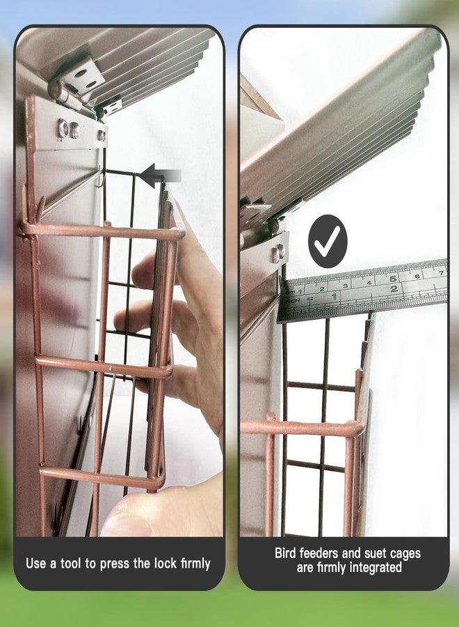 FlowaFoli Bird Feeders for Outdoors, Metal Bird Feeder with Double Suet Cage Weatherproof Metal Roof, 2 in 1 Mixed Seeds Suet Feeder, 4Lbs Large Capacity, Great for Finch、Cardinal、Chickadee（Brown） - Image 2