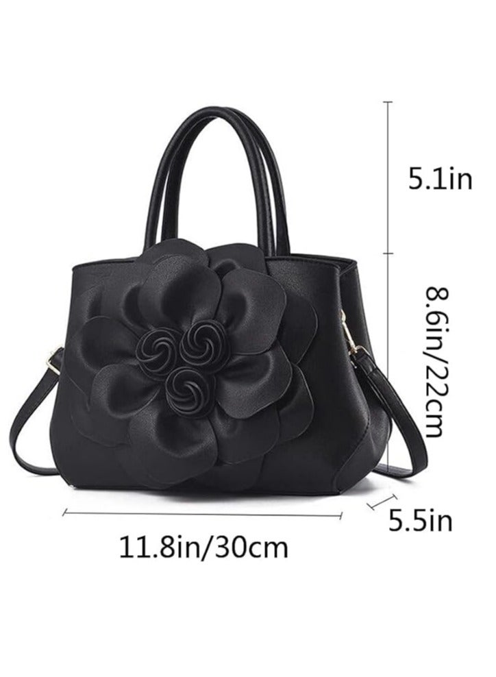 Women's Handbags Top Handle Tote Bags 3D Floral Wallet PU Leather Hobo Bags Crossbody Bags Shoulder Bags Shoulder Bags Black  - Image 2
