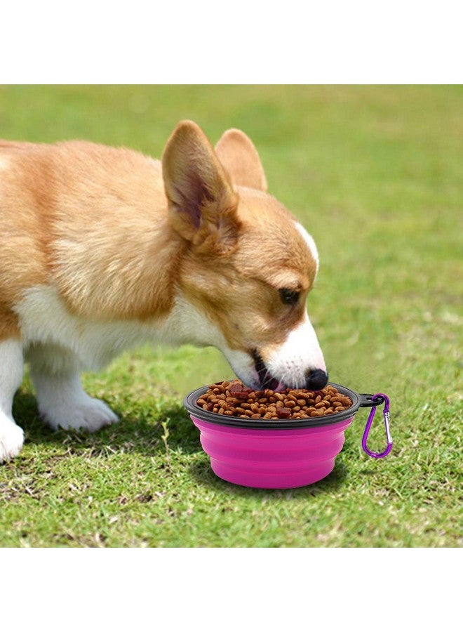 Collapsible Dog Bowl, 2 Pack Collapsible Dog Water Bowls for Cats Dogs, Portable Pet Feeding Watering Dish for Walking Parking Traveling with 2 Carabiners (Small, Green+Purple) - Image 2