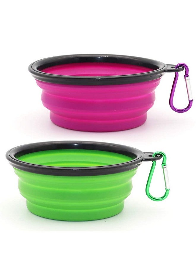 Collapsible Dog Bowl, 2 Pack Collapsible Dog Water Bowls for Cats Dogs, Portable Pet Feeding Watering Dish for Walking Parking Traveling with 2 Carabiners (Small, Green+Purple) - Image 4