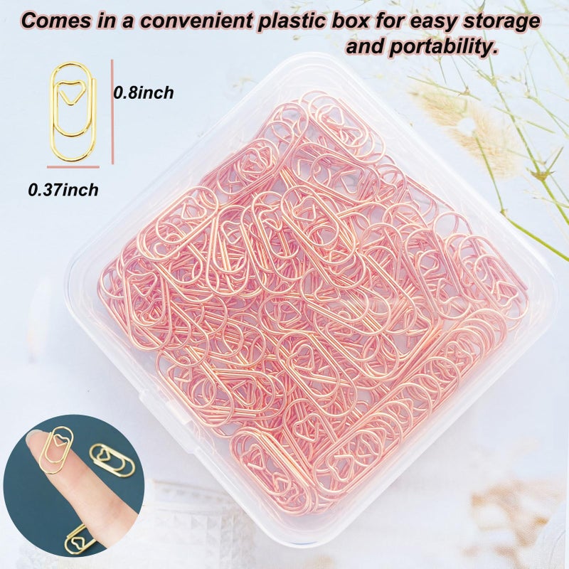 HCwelli 120 PCS Gold Heart Shaped Paper Clips 0.78inch Small Paper Clips Cute Mini Paperclips Invitations Paperclips Decorative Paper Clips for Office School Home Desk Organizers (Rose Gold) - Image 2