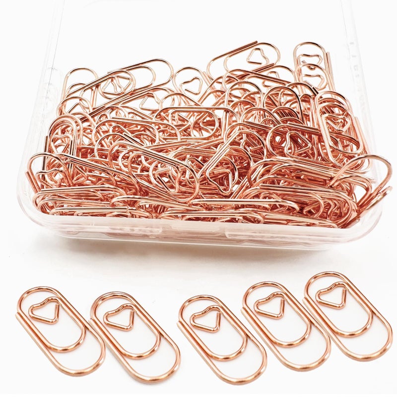 HCwelli 120 PCS Gold Heart Shaped Paper Clips 0.78inch Small Paper Clips Cute Mini Paperclips Invitations Paperclips Decorative Paper Clips for Office School Home Desk Organizers (Rose Gold) - Image 1