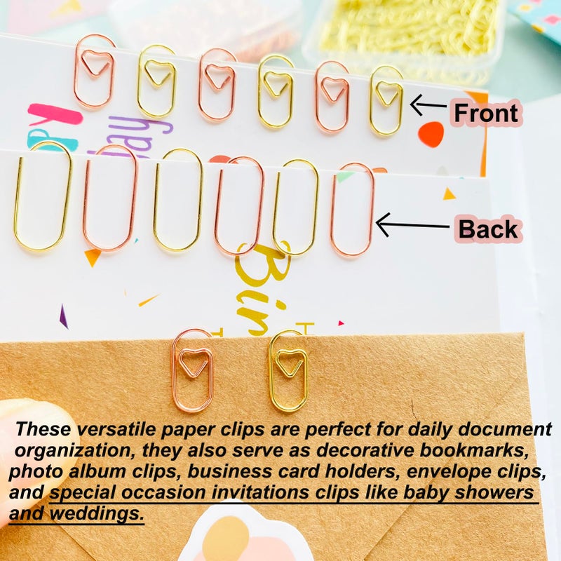 HCwelli 120 PCS Gold Heart Shaped Paper Clips 0.78inch Small Paper Clips Cute Mini Paperclips Invitations Paperclips Decorative Paper Clips for Office School Home Desk Organizers (Rose Gold) - Image 3