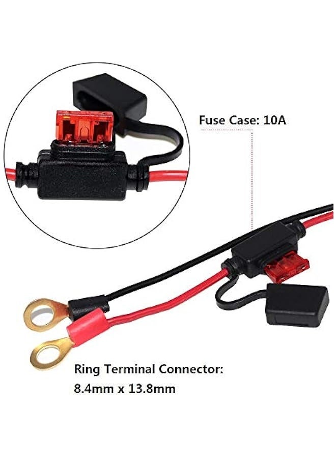 Starwell [2 PACK] 2FT Motorcycle Battery Charger Cord, Sae to O Ring Terminal Quick Disconnect Assembly Extension Cable, Sae 2Pin Wire Harness Reverse Polarity Adapter Port Accessory, 10A Fuse - Image 3