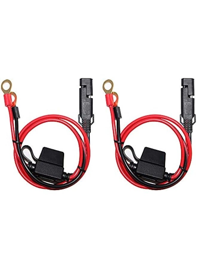 Starwell [2 PACK] 2FT Motorcycle Battery Charger Cord, Sae to O Ring Terminal Quick Disconnect Assembly Extension Cable, Sae 2Pin Wire Harness Reverse Polarity Adapter Port Accessory, 10A Fuse - Image 1
