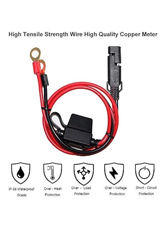 Starwell [2 PACK] 2FT Motorcycle Battery Charger Cord, Sae to O Ring Terminal Quick Disconnect Assembly Extension Cable, Sae 2Pin Wire Harness Reverse Polarity Adapter Port Accessory, 10A Fuse - Image 2