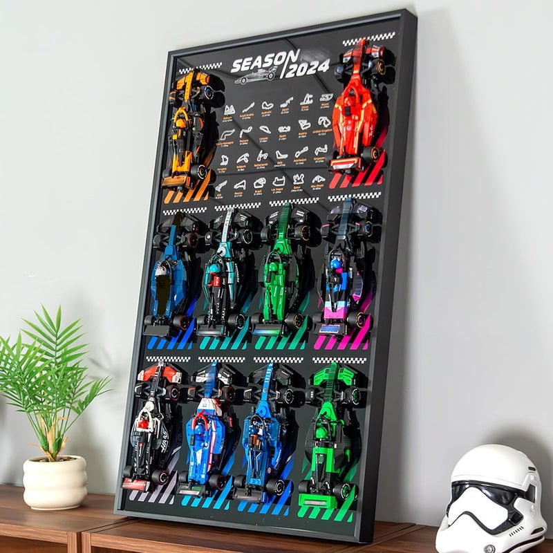 WETCEAOM Display Wallboard Compatible with Lego F1 Speed Champions 10-in-1 Car 77242,77243,77244,77245,77246,77247,77248,77249,77250,77251, Ideas for Car Wall Mount Frame Lover, No Model (with Hook) - Image 1