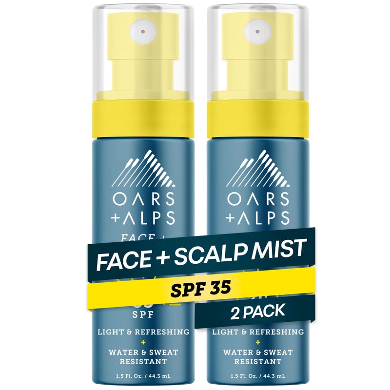 Oars + Alps Face & Scalp Sunscreen Spray Mist, SPF 35 Facial & Hair Sunscreen, Protects from Blue Light, Infused with Aloe Vera + Cucumber, Water & Sweat Resistant, Summer Splash Scent, 2pk - Image 1