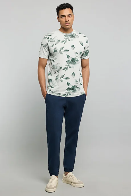 أر أند بي Printed T-Shirt with Crew Neck and Short Sleeves